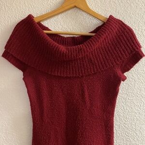 LOVE‎ rocks wine red cowl neck long short sleeve tunic sweater